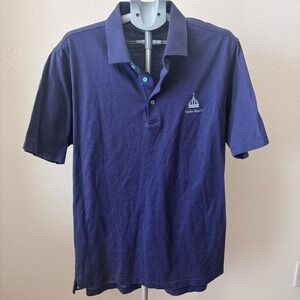 Peter Millar Mens XL Blue Micro Pattern Cotton Polo Shirt Castle Stuart Golf